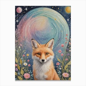 Clever Cosmic Floral Fox Canvas Print