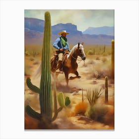 Cowboy in the desert with cactus.4 Canvas Print