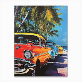 Classic Cars With Palm Trees Canvas Print
