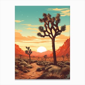 Joshua Tree At Sunrise In Retro Illustration Style (3) Canvas Print