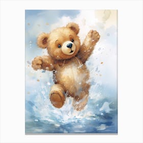 Diving Teddy Bear Painting Watercolour 1 Canvas Print