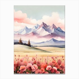 Tranquil Mountains In Minimalist Watercolor Vertical Composition 2 Canvas Print