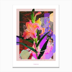 Gladiolus 4 Neon Flower Collage Poster Canvas Print