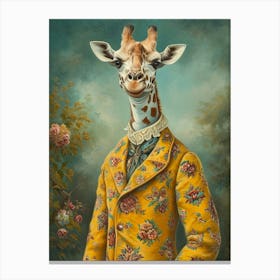 Giraffe In A Floral Suit Portrait Canvas Print