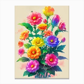 Colorful Flowers In A Vase Canvas Print