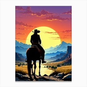 Cowboy On Horseback At Sunset Poster Canvas Wall Room Decor Stampe su tela