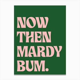 Now Then Mardy Bum Green and Pink Canvas Print