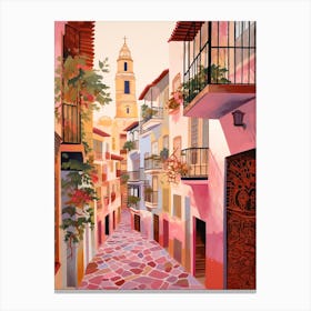 Seville Spain 5 Vintage Pink Travel Illustration Canvas Print
