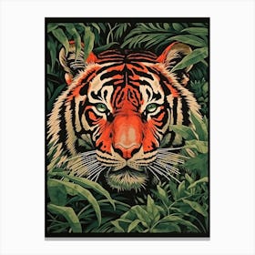 Tiger Art In Woodblock Printing Style 2 Canvas Print