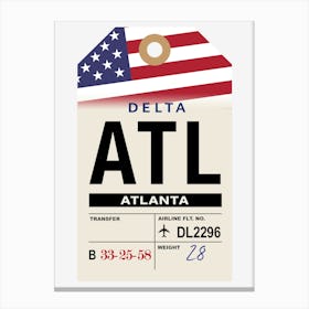 Atlanta (ATL) Georgia, USA Vintage Airline Luggage Tag Canvas Print