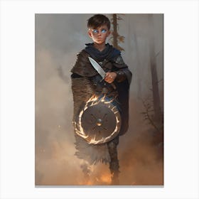 Boy Warrior shield of fire. Leonardo Lionhart Canvas Print