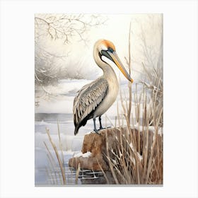 Winter Bird Painting Brown Pelican 4 Canvas Print