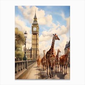 Giraffes In London Canvas Print