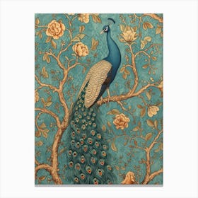 Vintage Blue Floral Peacock Wallpaper Inspired 2 Canvas Print