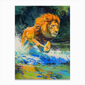 Masai Lion Crossing A River Fauvist Painting 1 Canvas Print