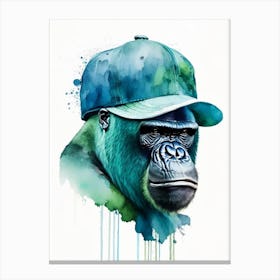 Gorilla In Baseball Cap Gorillas Mosaic Watercolour 1 Canvas Print