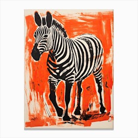 Grevy S Zebra, Woodblock Animal Drawing 2 Canvas Print