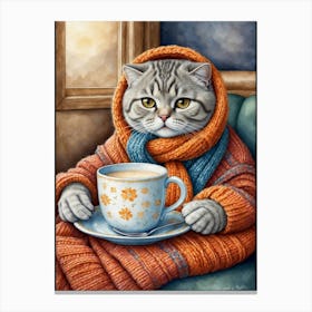 Cat With A Cup Of Coffee 1 Canvas Print