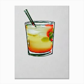Margarita 2 Minimal Line Drawing With Watercolour Cocktail Poster Canvas Print