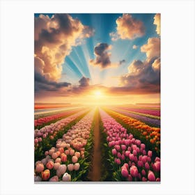 Tulip Field At Sunrise Canvas Print