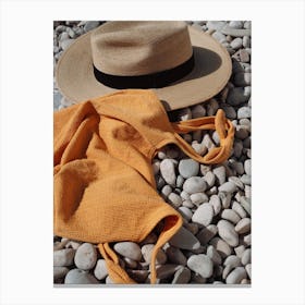 Beach vibes, swimsuits and hat Canvas Print