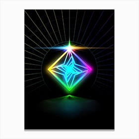 Neon Geometric Glyph in Candy Blue and Pink with Rainbow Sparkle on Black n.0153 Canvas Print