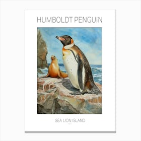 Humboldt Penguin Sea Lion Island Watercolour Painting 4 Poster Canvas Print
