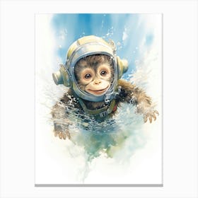 Monkey Painting Scuba Diving Watercolour 1 Canvas Print
