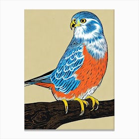 American Kestrel Linocut Bird Canvas Print