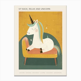 Unicorn Relaxing On The Sofa Muted Pastels 2 Poster Canvas Print
