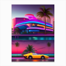 Neon Car In The Night Canvas Print