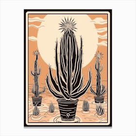 B&W Cactus Illustration Carnegiea Gigantea Cactus Canvas Print