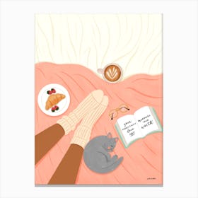 Resting On The Bed With Cat, Your Productivity Does Not Measure Your Worth Canvas Print
