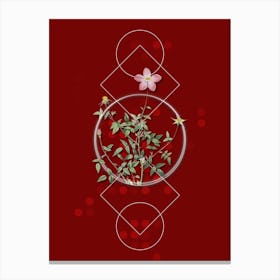 Vintage Single Dwarf Chinese Rose Botanical with Geometric Line Motif and Dot Pattern n.0302 Canvas Print