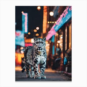 Snow Leopard Walking In The City Canvas Print