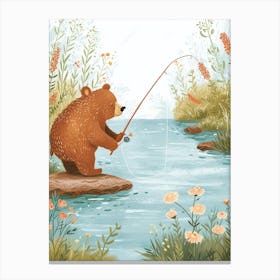 Brown Bear Fishing In A Stream Storybook Illustration 1 Canvas Print