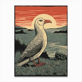 Vintage Bird Linocut Albatross 1 Canvas Print