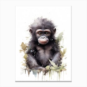 Baby Gorilla Art Watercolour Nursery 5 Canvas Print