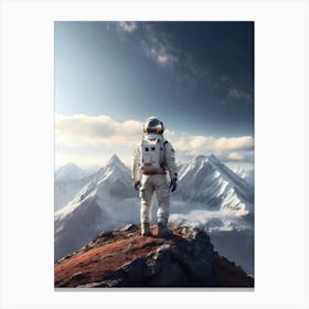 Astronaut Standing On Top Of Mountain Canvas Print