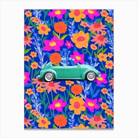 Floral Vintage Turquoise Car Canvas Print