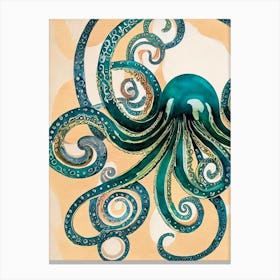Glass Octopus Vintage Graphic Watercolour Canvas Print