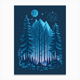 A Fantasy Forest At Night In Blue Theme 73 Canvas Print