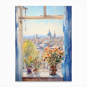 Window View Of Istanbul Turkey In Autumn Fall, Watercolour 3 Canvas Print