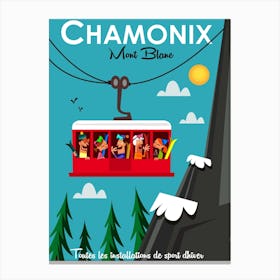 Chamonix Mont Blanc Cable Car Poster Teal Canvas Print