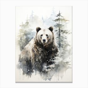 Big Bear, Japanese Brush Painting, Ukiyo E, Minimal 3 Canvas Print
