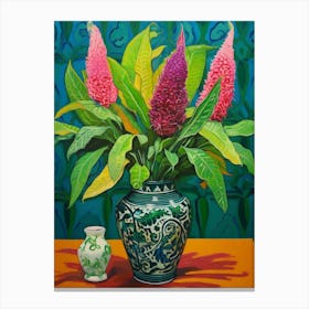 Flowers In A Vase Still Life Painting Celosia 4 Canvas Print