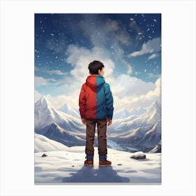 Boy Looking At The Mountains Canvas Print