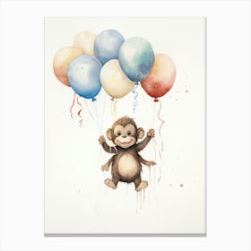 Monkey Painting With Balloons Watercolour 2 Canvas Print