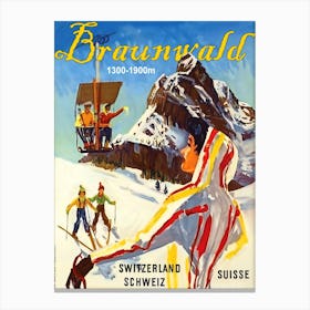 Skiing In Braunwald, Switzerland Canvas Print