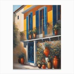 House With Blue Shutters Canvas Print